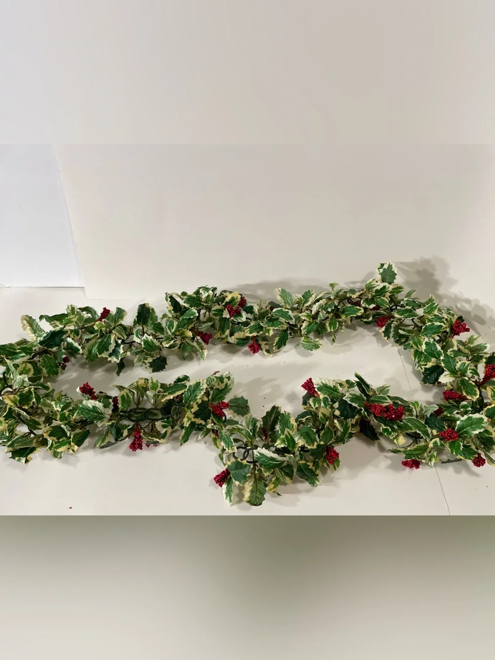 Vintage Christmas Holly Ivy Garland Lot 2 Pieces 5 Ft & 3 Ft Plastic Decor MCM